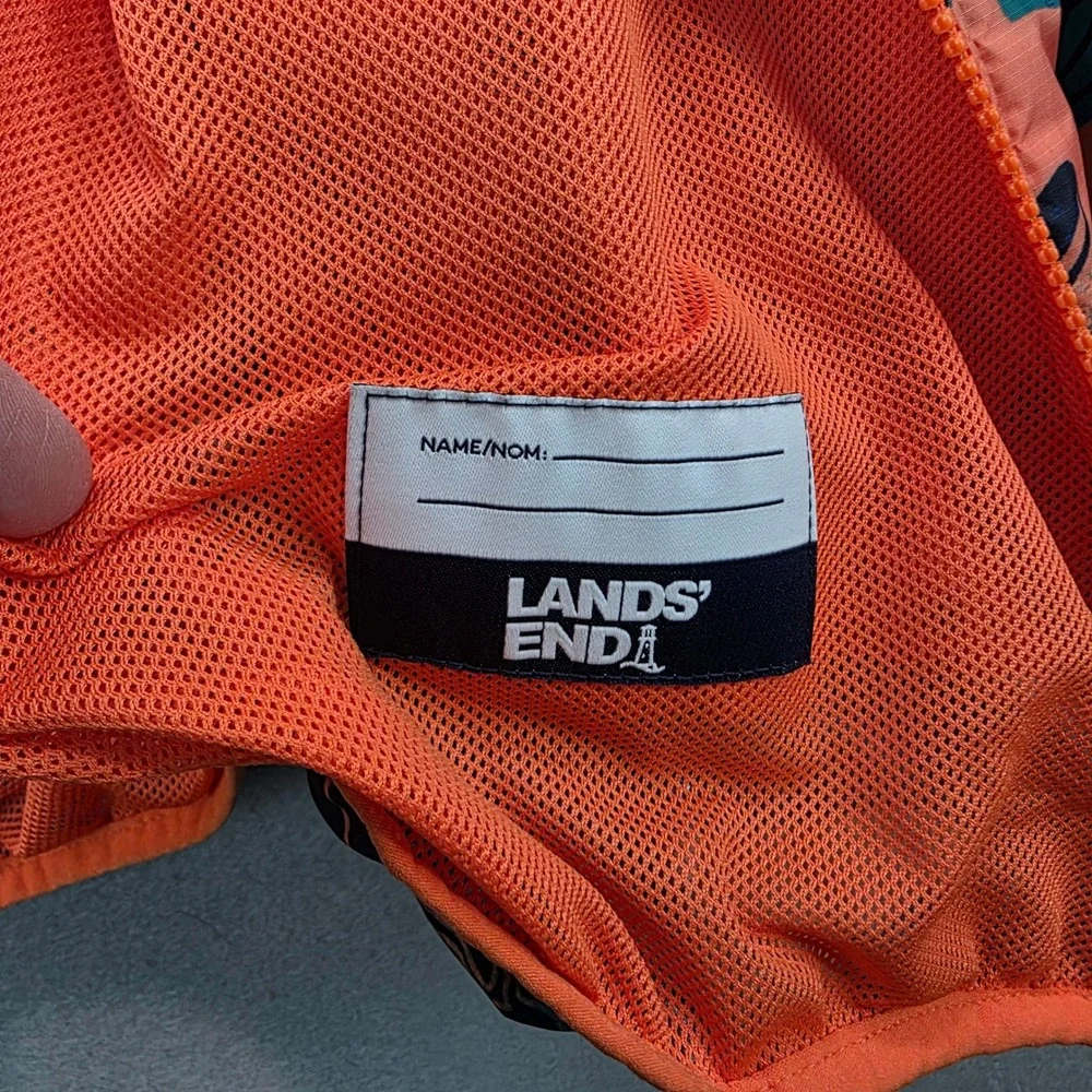 Lands End Boys XL 14-16 Windbreaker Rain Jacket‎ Hooded  Camo Topographic